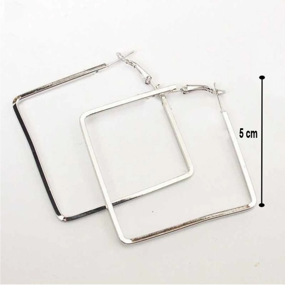 Silver Square Metallic Hoop Earrings - Picture 8 of 8